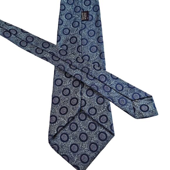 Mens Vintage Geometric Tie Blue Pattern Acetate Rayon Wide Circle Print 57" - Picture 3 of 6
